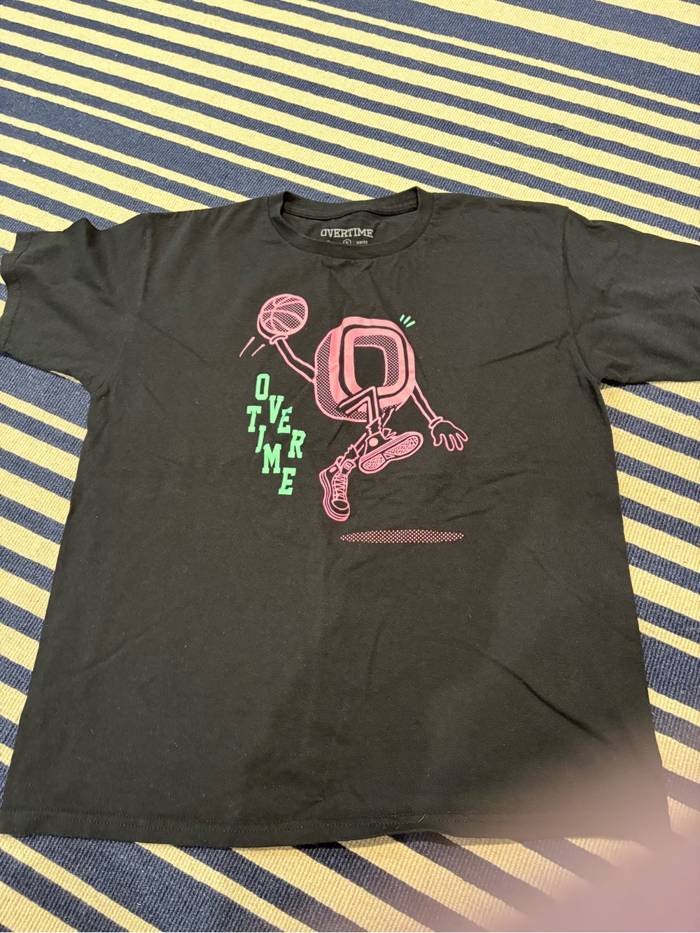 Overtime Boys' Black Short-Sleeve Tee with Pink & Green Basketball Graphic